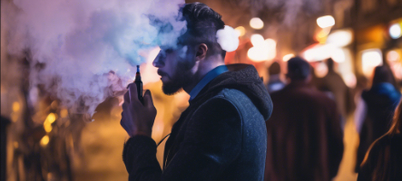Person vaping in urban setting